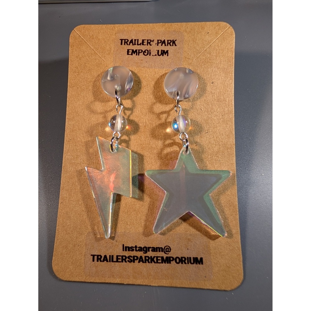 TrailerSpark Emporium Iridescent Mismatched Star Lightning Bolt Earrings New